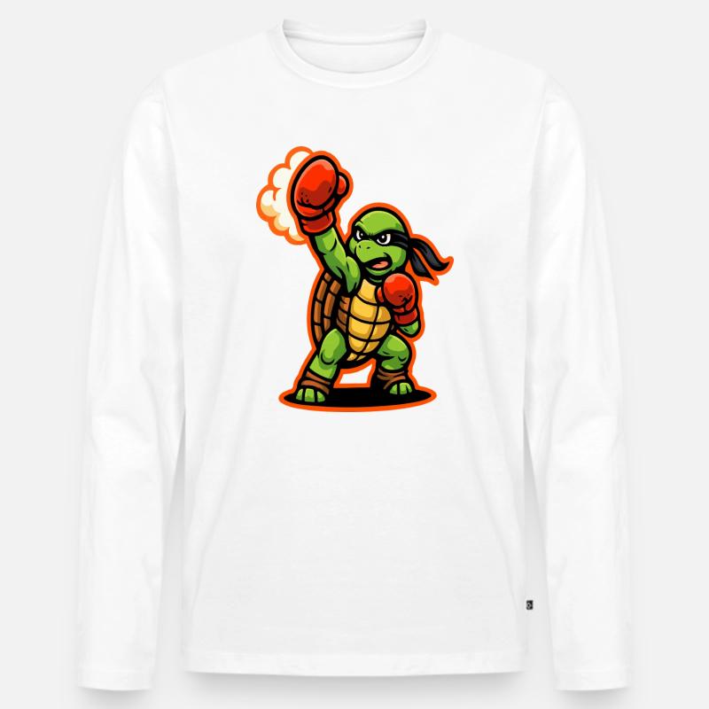 Boxing Turtle Fighter Power Punch Maskottchen - Männer Premium Bio Langarmshirt - Weiß