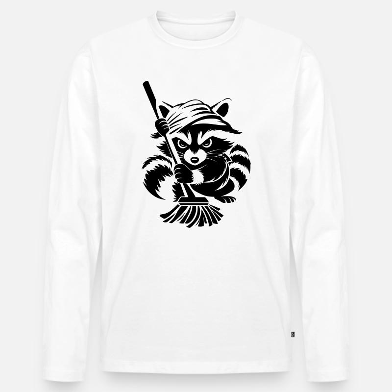 Waschbär mit Handtuch & Wischmopp - Männer Premium Bio Langarmshirt - Weiß