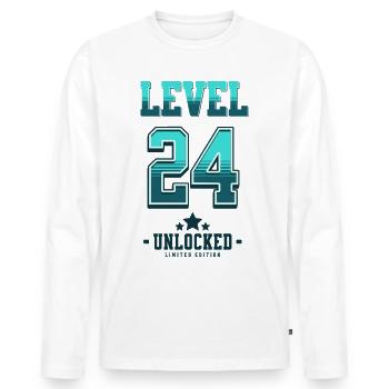 Niveau 24 débloqué – Anniversaire du joueur - T-shirt manches longues Premium bio Homme - blanc - Devant - Nico (187cm)