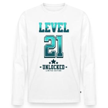 Level 21 freigeschaltet – Gamer Geburtstag - Männer Premium Bio Langarmshirt - Weiß - Vorne - Nico (187cm)
