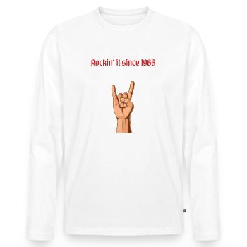 Rockin it since 1966 Heavy Metal Geburtstag Gruß - Männer Premium Bio Langarmshirt - Weiß - Vorne - Nico (187cm)