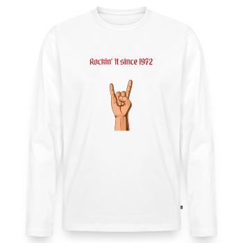 Rockin it since 1972 Heavy Metal Birthday Greeting - Men's Premium Organic Long Sleeve Shirt - white - Front - Nico (187cm)