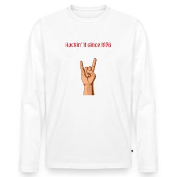 Rockin it depuis 1976 Heavy Metal Birthday Greeting - T-shirt manches longues Premium bio Homme - blanc - Devant - Nico (187cm)