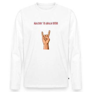 Rockin it since 1978 Heavy Metal Birthday Greeting - Men's Premium Organic Long Sleeve Shirt - white - Front - Nico (187cm)