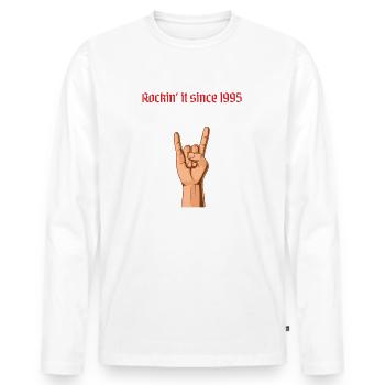 Rockin it since 1995 Heavy Metal Birthday Greeting - Men's Premium Organic Long Sleeve Shirt - white - Front - Nico (187cm)