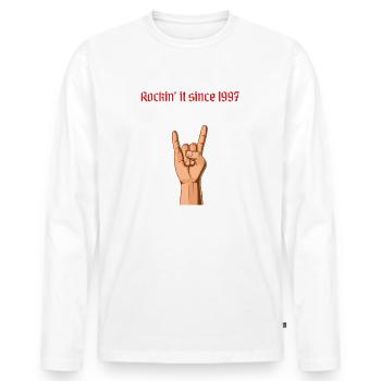 Rockin it since 1997 Heavy Metal Birthday Greeting - Men's Premium Organic Long Sleeve Shirt - white - Front - Nico (187cm)