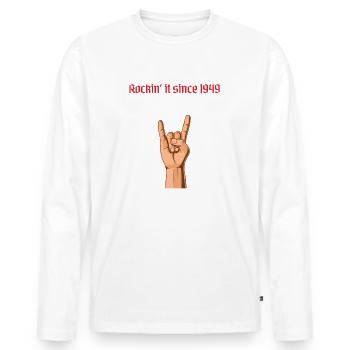 Rockin it since 1949 Heavy Metal Birthday Greeting - Men's Premium Organic Long Sleeve Shirt - white - Front - Nico (187cm)