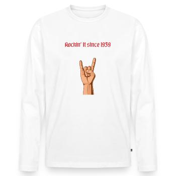 Rockin it depuis 1939 Heavy Metal Birthday Greeting - T-shirt manches longues Premium bio Homme - blanc - Devant - Nico (187cm)