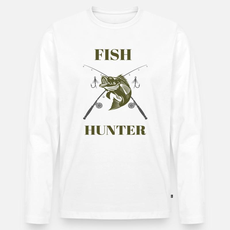 Fish Hunter Tshirt Angler Geschenk - Männer Premium Bio Langarmshirt - Weiß