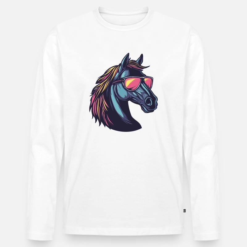 Pferd Sonnenbrille - Männer Premium Bio Langarmshirt - Weiß