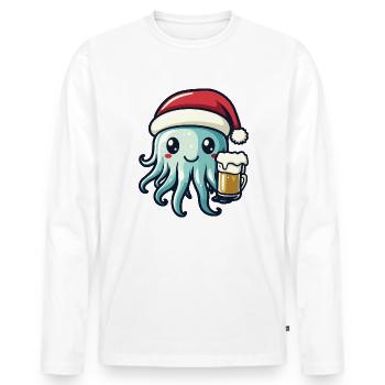 Méduse Bière de Noël Drôle - T-shirt manches longues Premium bio Homme - blanc - Devant - Nico (187cm)