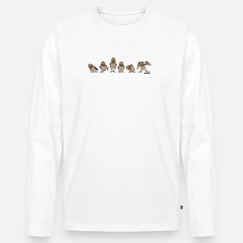 Eulen - Brown - Männer Premium Bio Langarmshirt - Weiß