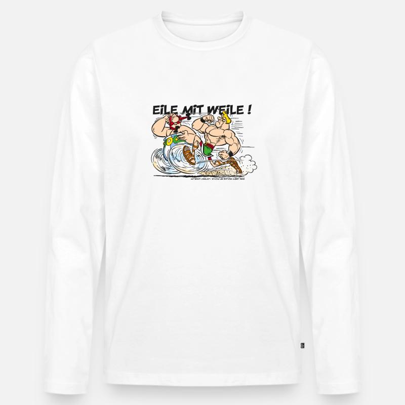 Obelix: Eile mit Weile! - Männer Premium Bio Langarmshirt - Weiß