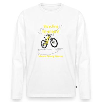 Mountain biking Cycling Tenerife Strong nerves - Men's Premium Organic Long Sleeve Shirt - white - Front - Nico (187cm)