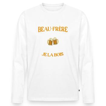 Beau-frère t-shirt bière pression humoristique - T-shirt manches longues Premium bio Homme - blanc - Devant - Nico (187cm)