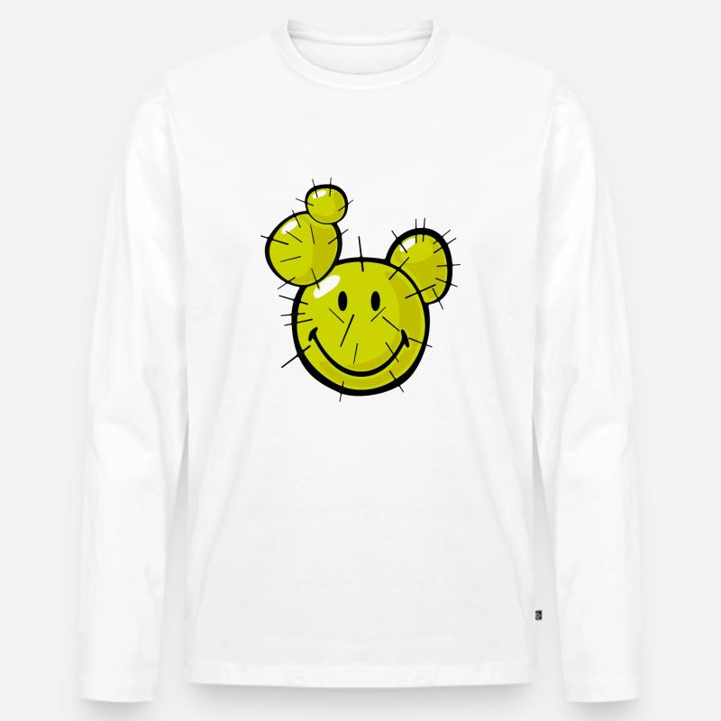 Smiley Cactus - Männer Premium Bio Langarmshirt - Weiß