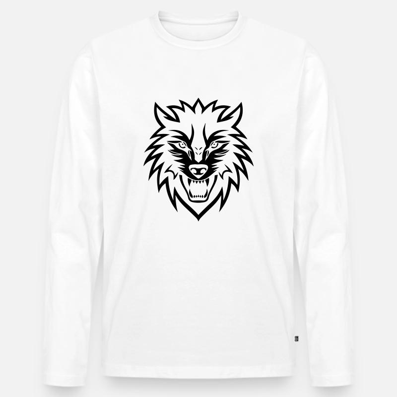 Wolf Wolfskopf Symbol Logo - Männer Premium Bio Langarmshirt - Weiß