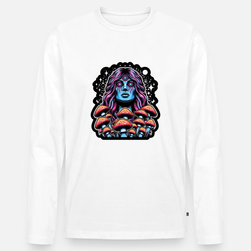 Psychedelic Mushroom Oracle - Männer Premium Bio Langarmshirt - Weiß