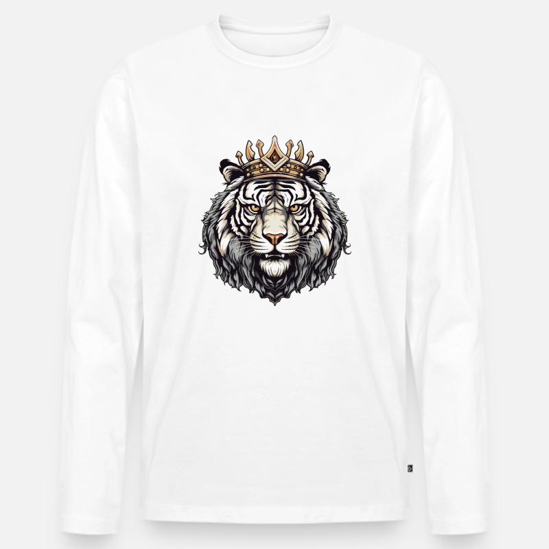 Tiger Krone Tier - Männer Premium Bio Langarmshirt - Weiß