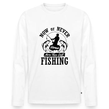 Now or Never Fishing - Men's Premium Organic Long Sleeve Shirt - white - Front - Nico (187cm)