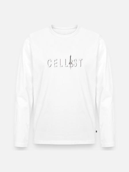 Cellist Schriftzug mit Cello - Männer Premium Bio Langarmshirt - Weiß