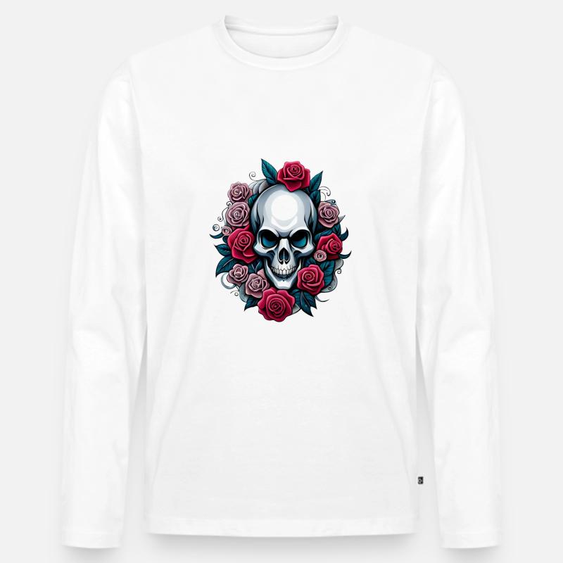 SKULL & ROSES - Männer Premium Bio Langarmshirt - Weiß