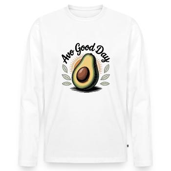 Avo Good Day - Men's Premium Organic Long Sleeve Shirt - white - Front - Nico (187cm)