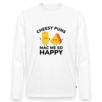 Cheesy Puns Mac Me Si Heureux - T-shirt manches longues Premium bio Homme - blanc - Devant - Nico (187cm)