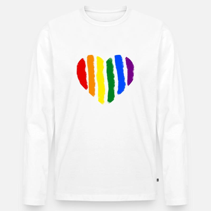Rainbow Heart - Männer Premium Bio Langarmshirt - Weiß