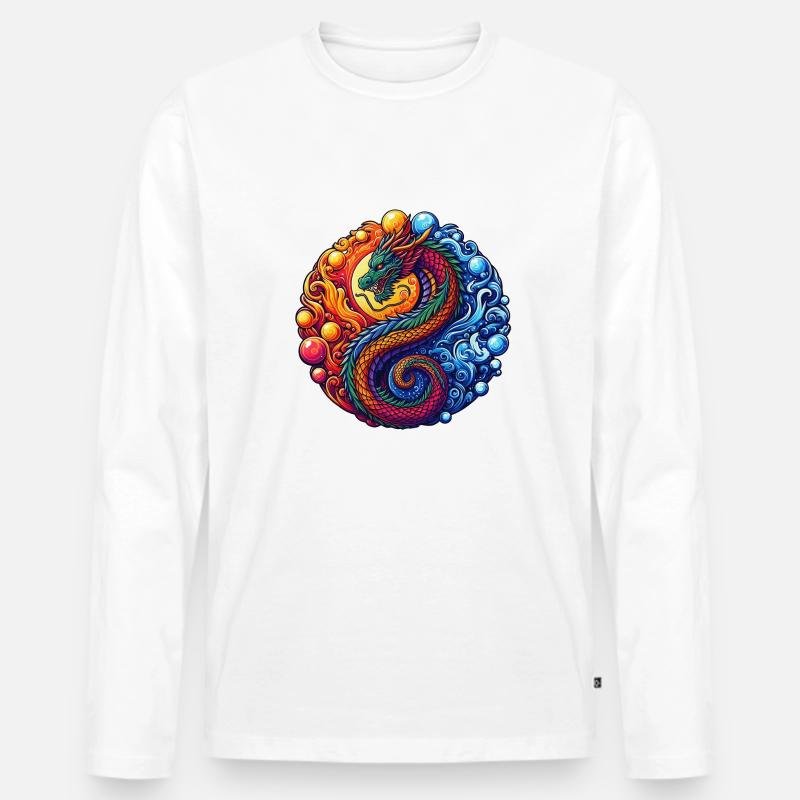 Lebendiger Yin-Yang-Drache - Männer Premium Bio Langarmshirt - Weiß