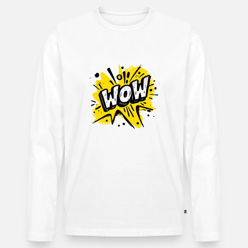 Comic Pop Art "Wow" - Männer Premium Bio Langarmshirt - Weiß