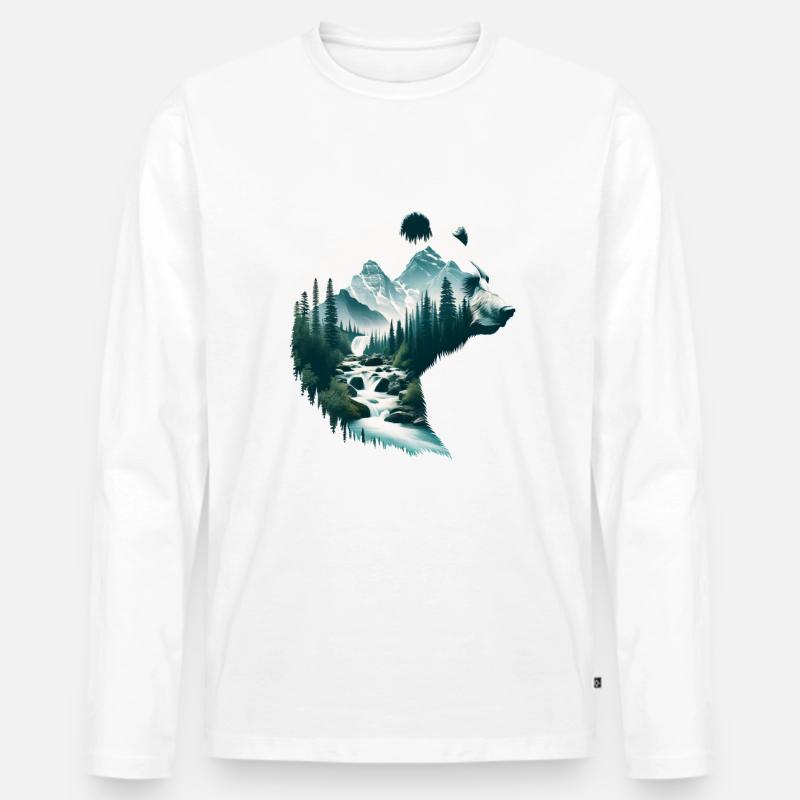 Double Exposure Bear - Männer Premium Bio Langarmshirt - Weiß