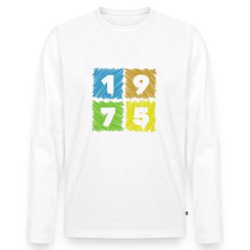 50e anniversaire Andy’s Patches 1975 - T-shirt manches longues Premium bio Homme - blanc - Devant - Nico (187cm)