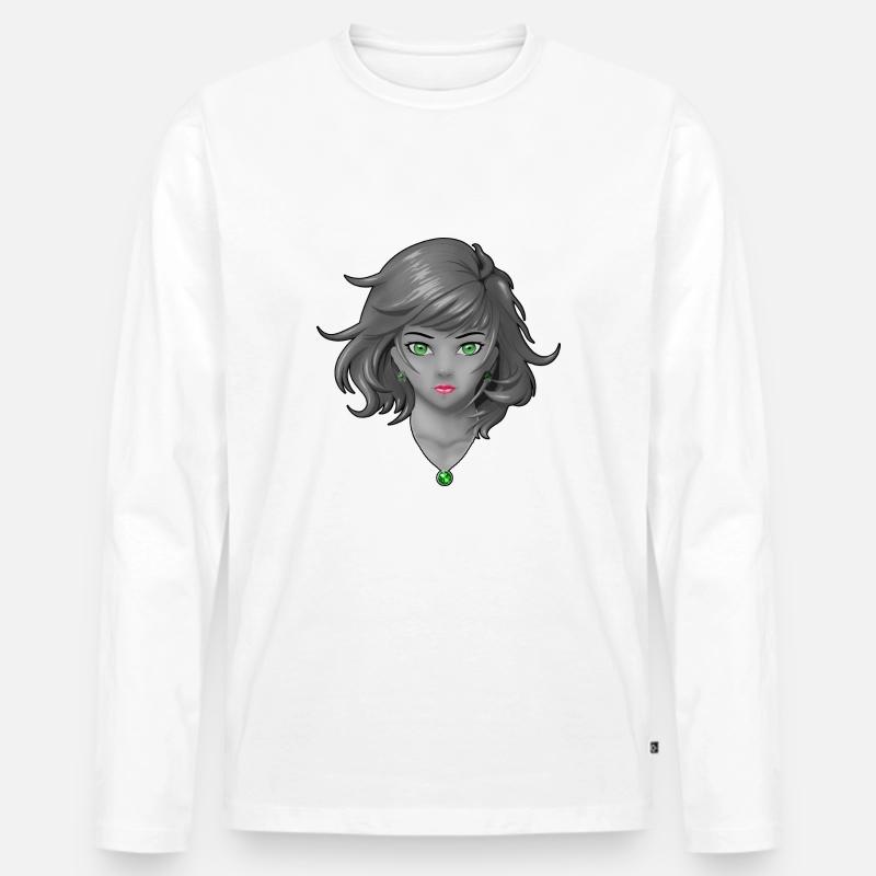 Anime Mädchen mit hübschem Schmuck - Männer Premium Bio Langarmshirt - Weiß
