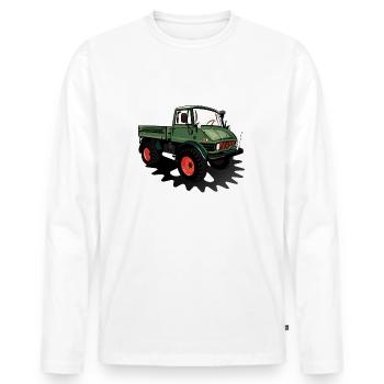 Unimog - Oldtimer - Offroad - Dispositif moteur universel - T-shirt manches longues Premium bio Homme - blanc - Devant - Nico (187cm)