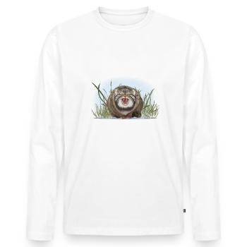 Manul n’aime pas caresser - T-shirt manches longues Premium bio Homme - blanc - Devant - Nico (187cm)