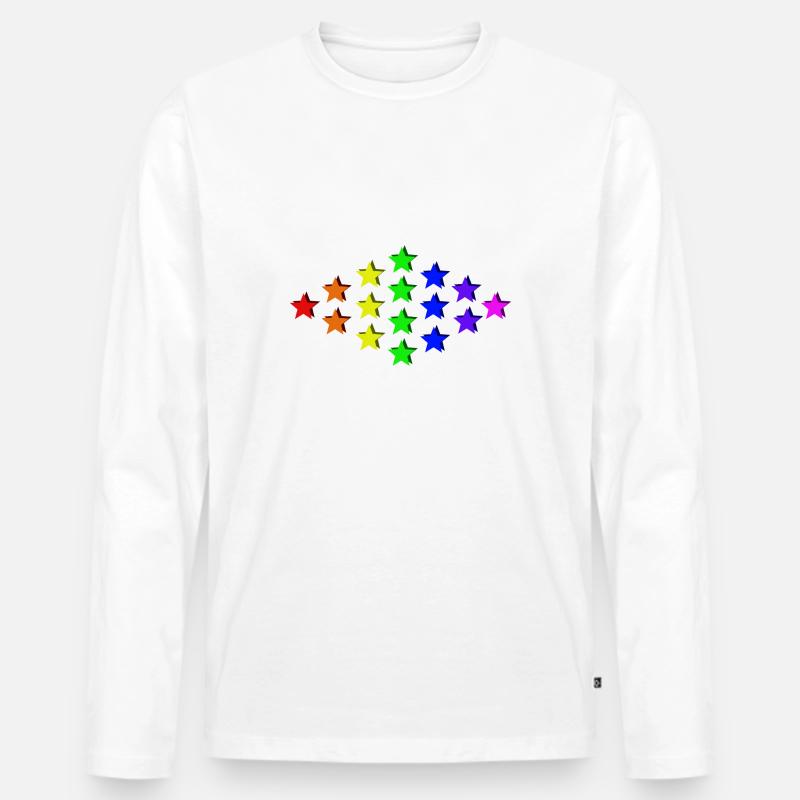 Sterne bunt Regenbogen Geschenkidee - Männer Premium Bio Langarmshirt - Weiß