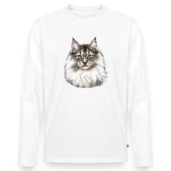 Chat beauté main coon (texte blanc) - T-shirt manches longues Premium bio Homme - blanc - Devant - Nico (187cm)