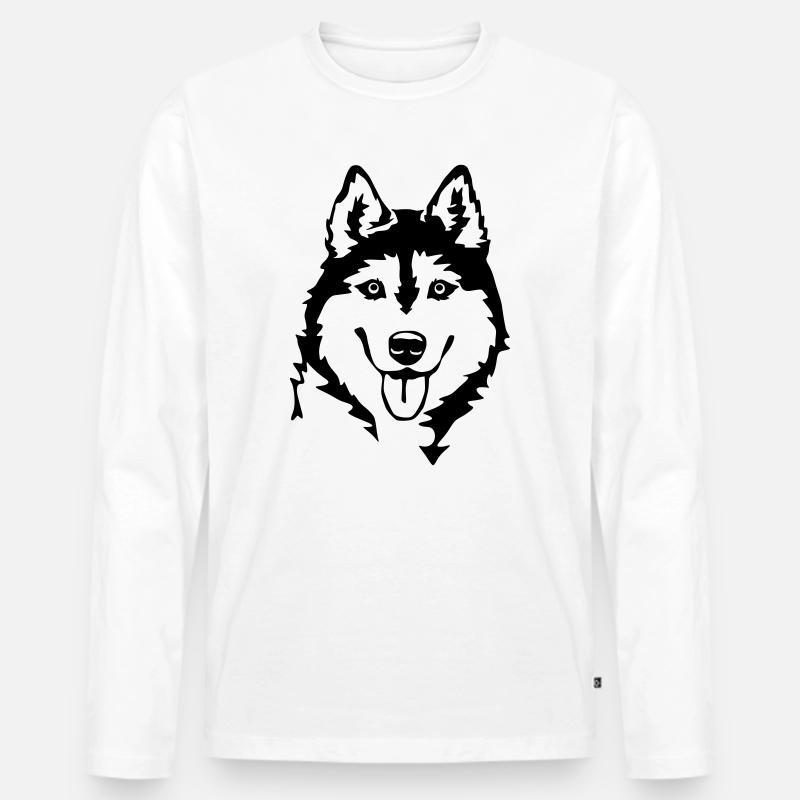 Husky Kopf - Männer Premium Bio Langarmshirt - Weiß