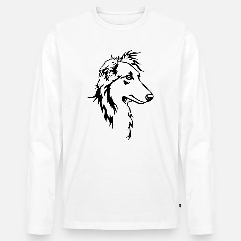 Langhaar Whippet Kopf - Männer Premium Bio Langarmshirt - Weiß