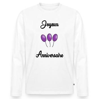 JOYEUX ANNIVERSAIRE - T-shirt manches longues Premium bio Homme - blanc - Devant - Nico (187cm)
