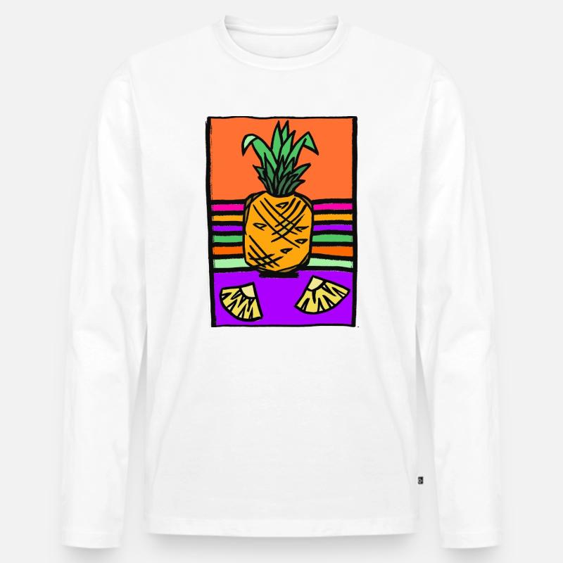 Pineapple Neon Illustration - Männer Premium Bio Langarmshirt - Weiß