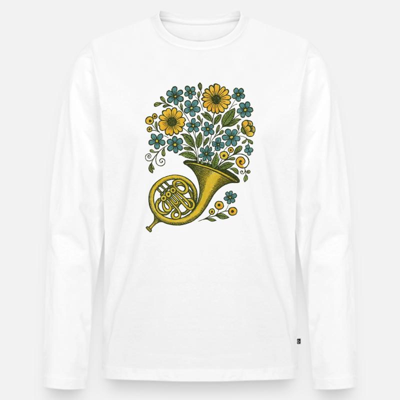 Blumen Waldhorn Blumenstrauß Illustration - Männer Premium Bio Langarmshirt - Weiß