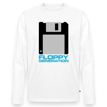 Disquette Génération 3.5 - T-shirt manches longues Premium bio Homme - blanc - Devant - Nico (187cm)