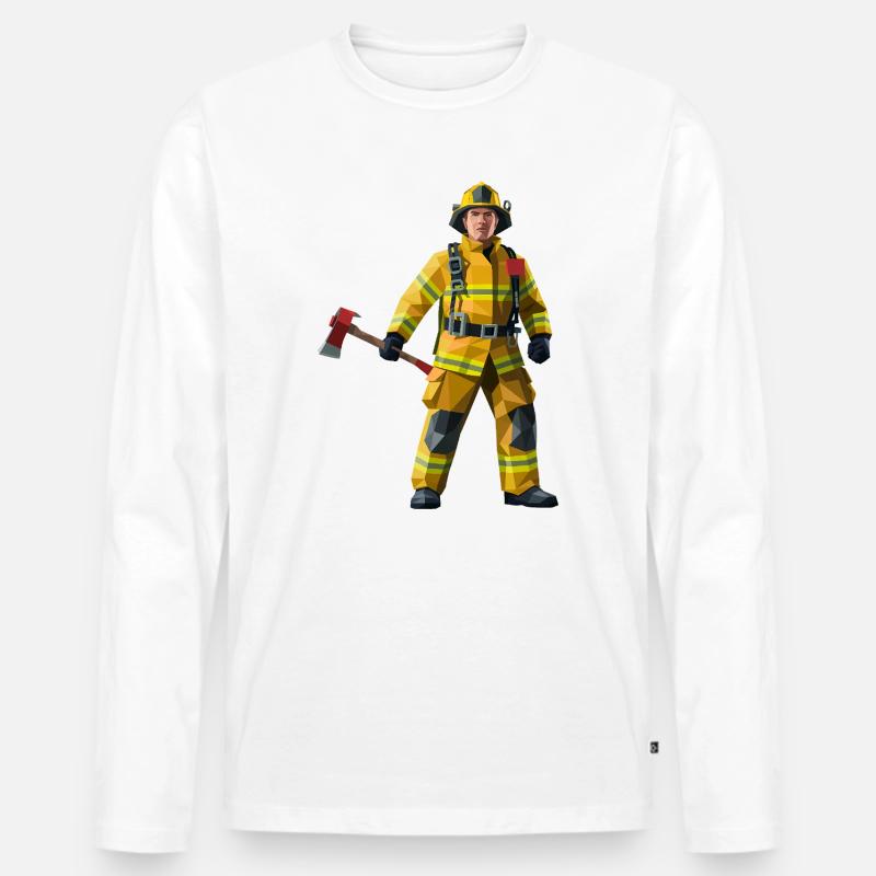 Feuerwehrmann - Cooles Helden-Logo - Männer Premium Bio Langarmshirt - Weiß