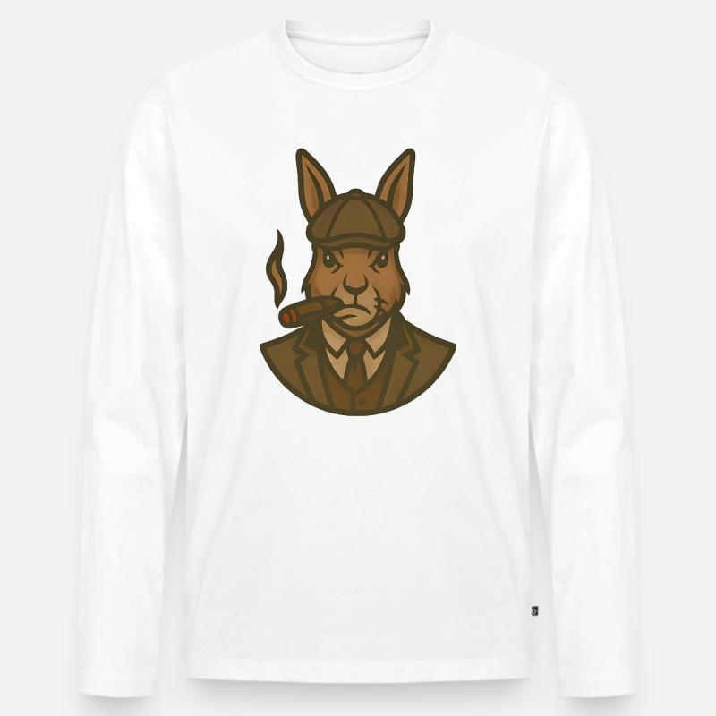 Hase im Anzug mit Zigarre 1920 - Männer Premium Bio Langarmshirt - Weiß