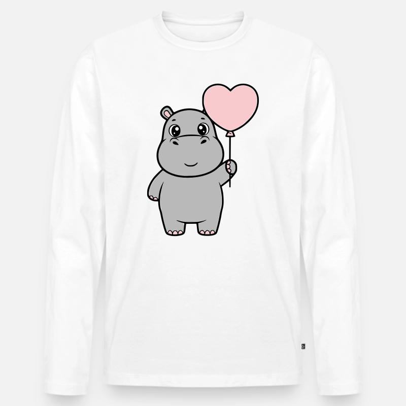 Süßes Nilpferd Herz Ballon Liebe - Männer Premium Bio Langarmshirt - Weiß