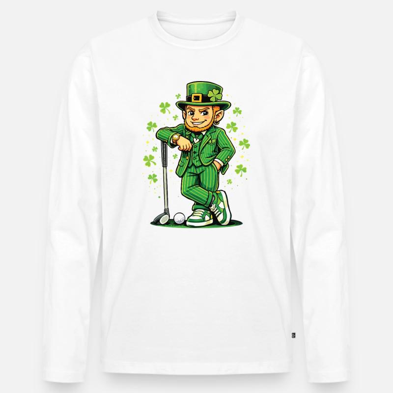 Leprechaun spielt Golf in St Pats - Männer Premium Bio Langarmshirt - Weiß
