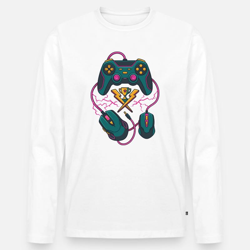 Neon Gaming Trophäe - Männer Premium Bio Langarmshirt - Weiß
