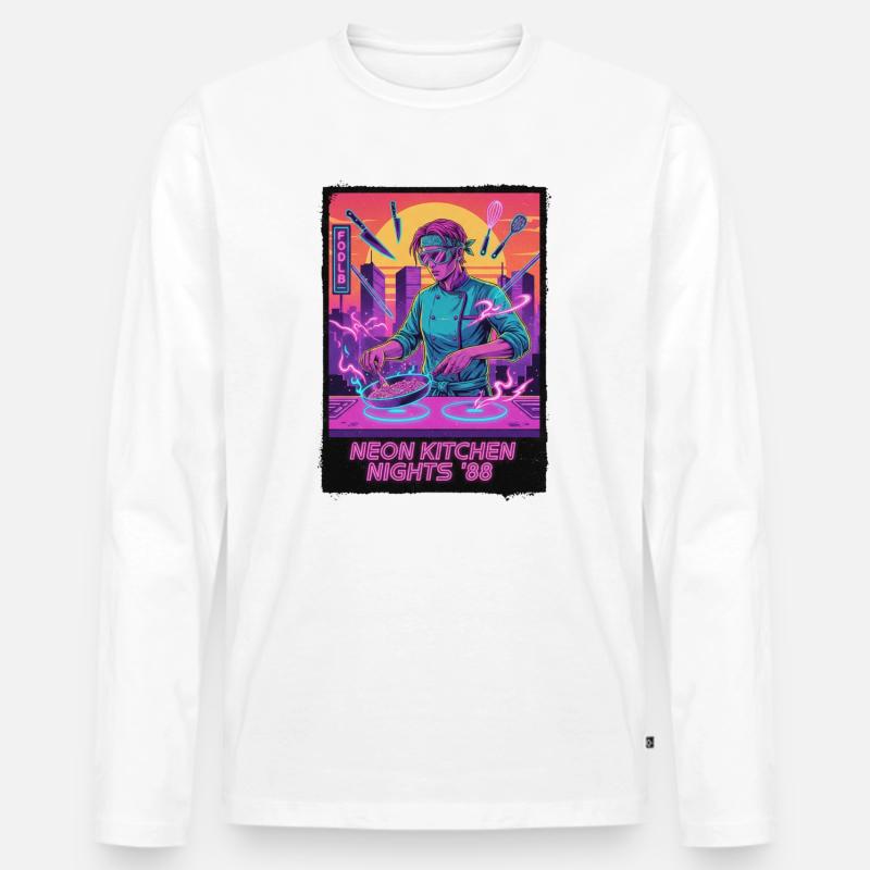 Retro Wave Kitchen - Männer Premium Bio Langarmshirt - Weiß